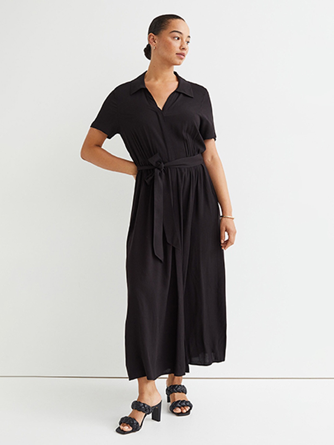 

H&M Women Black Tie-belt Shirt Dress