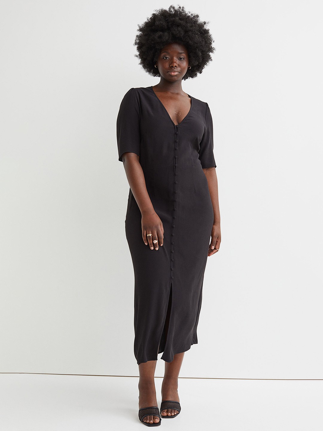 

H&M Black Solid Button-Front Dress