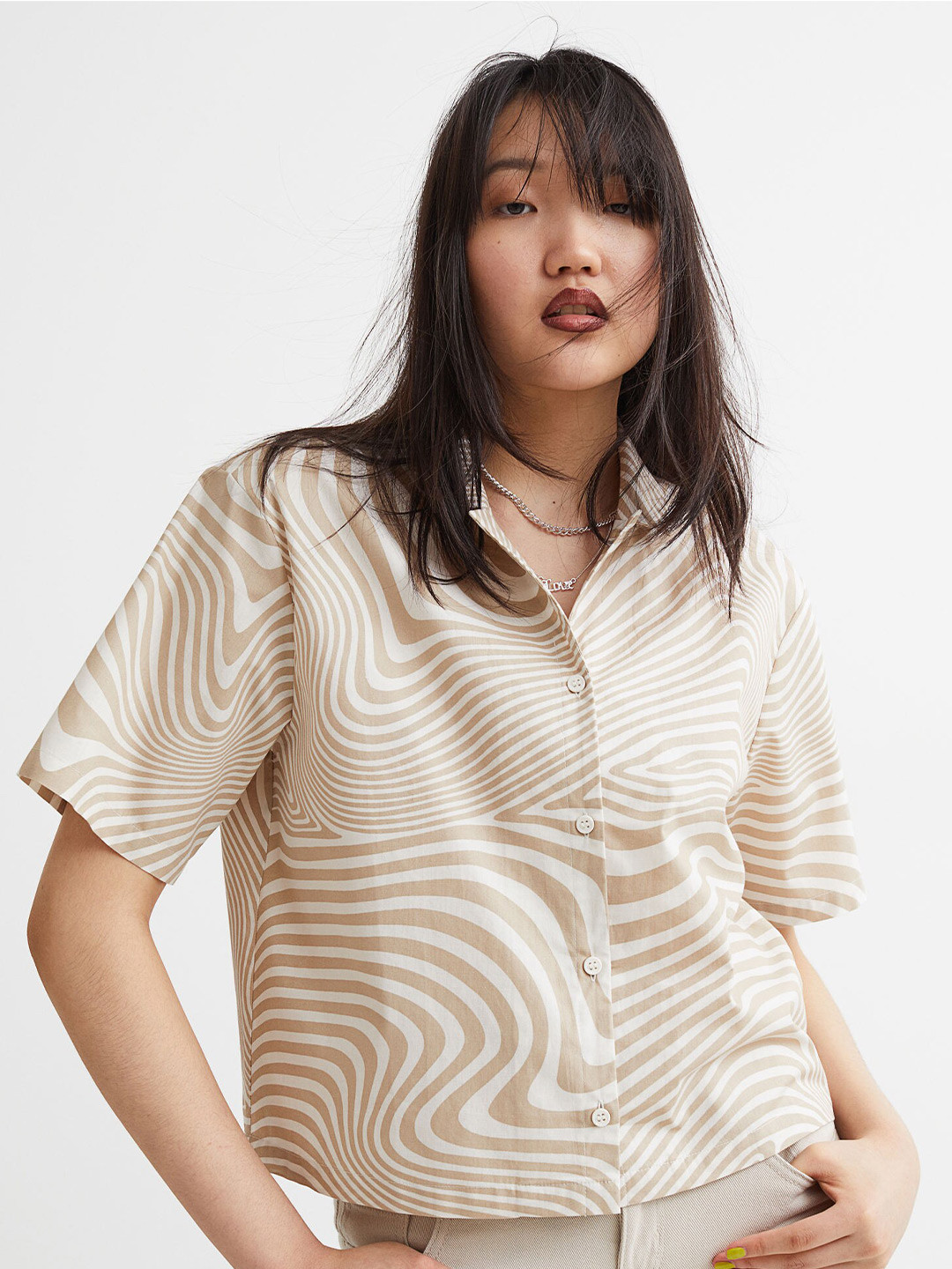 

H&M Women Beige Boxy Resort Shirt