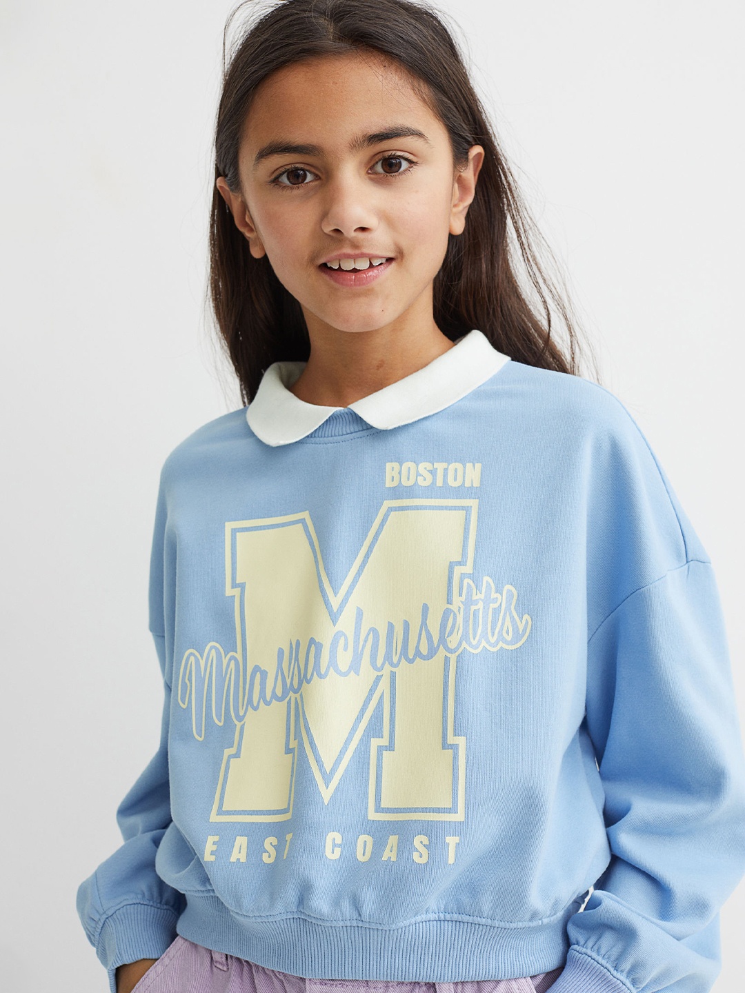 

H&M Girls Blue & Cream Printed Collared Sweatshirt