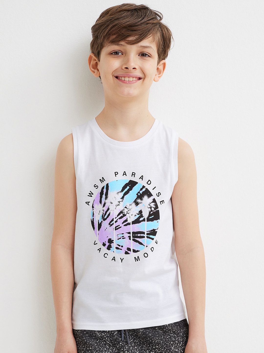 

H&M Boys Pack of 3 White & Black Printed Round Neck Regular Jersey Sleeveless Tops