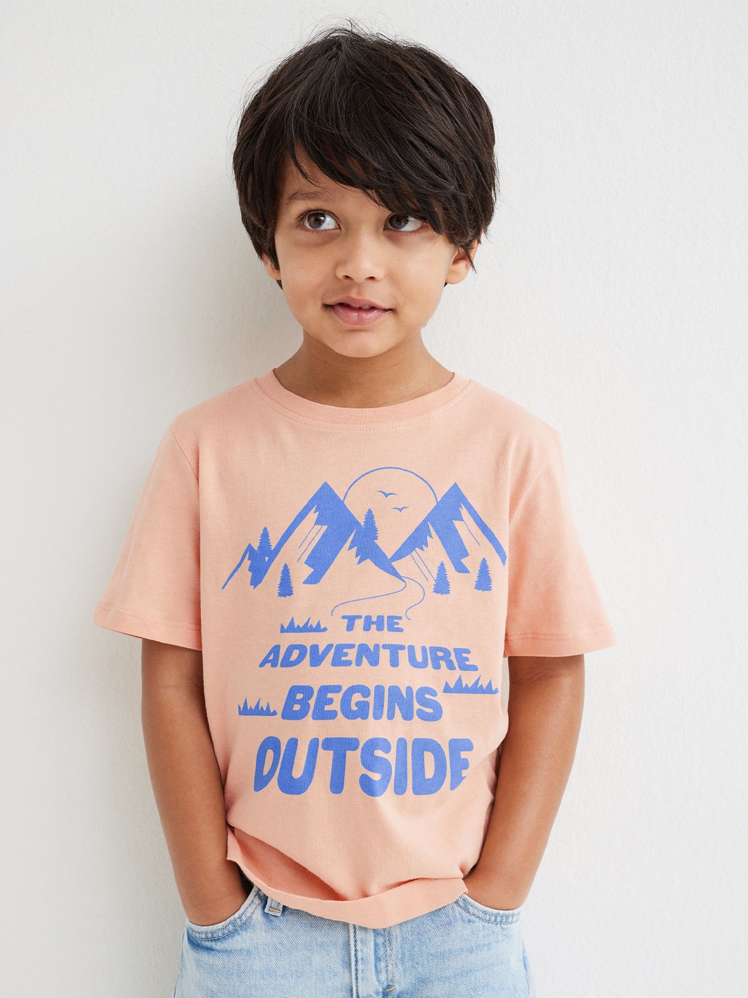

H&M Boys Peach & Blue Printed T-shirt