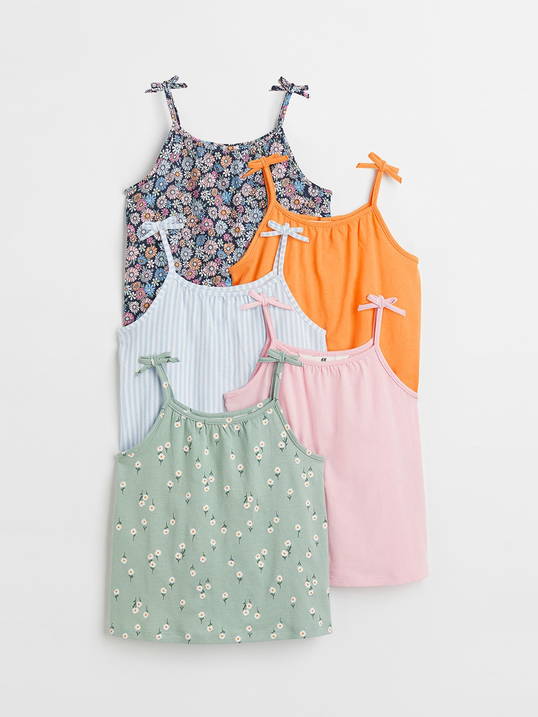 

H&M Girls 5-Pack Cotton Jersey Strappy Tops, Multi
