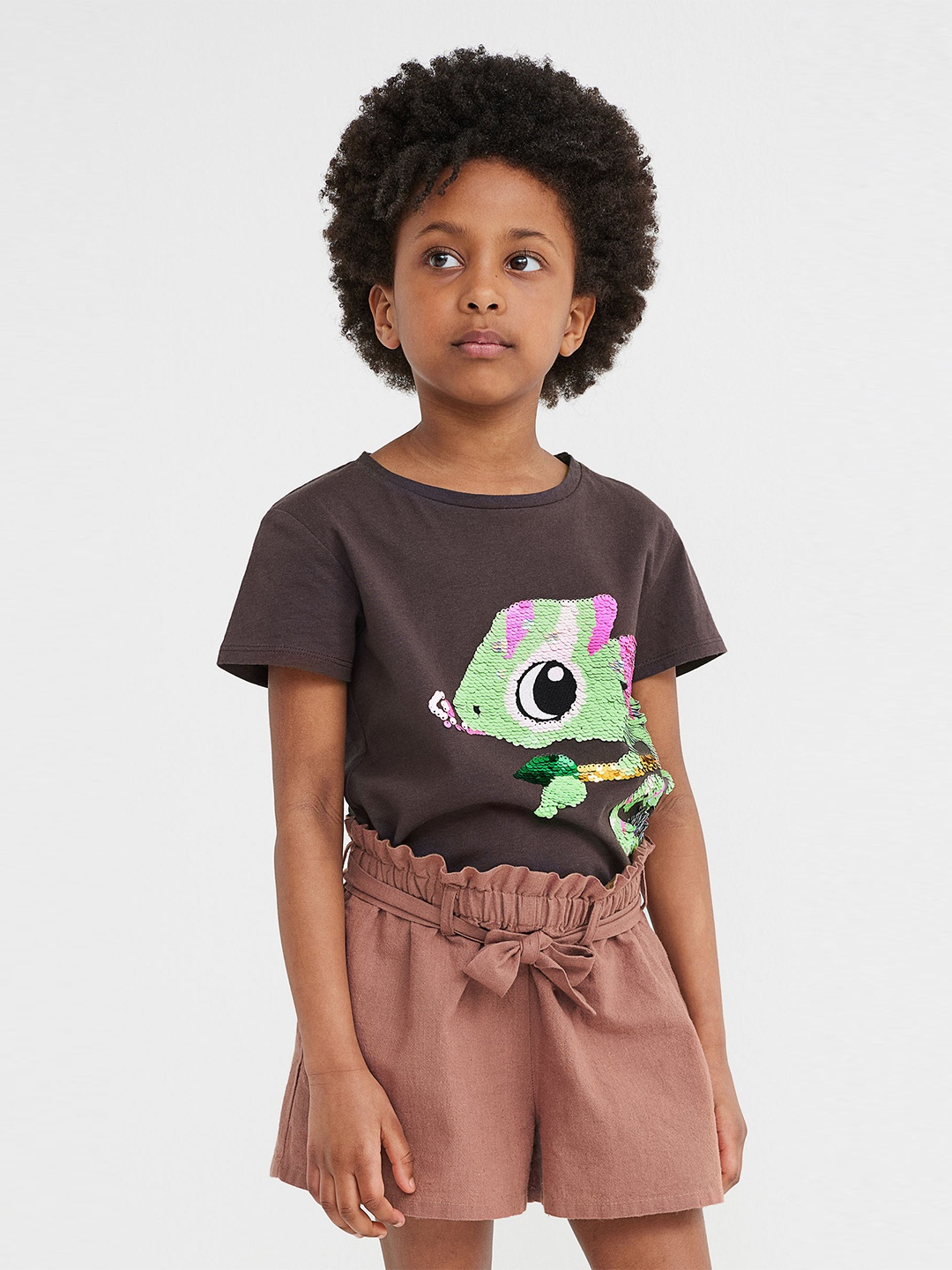 

H&M Girls Interactive-Motif Top, Charcoal