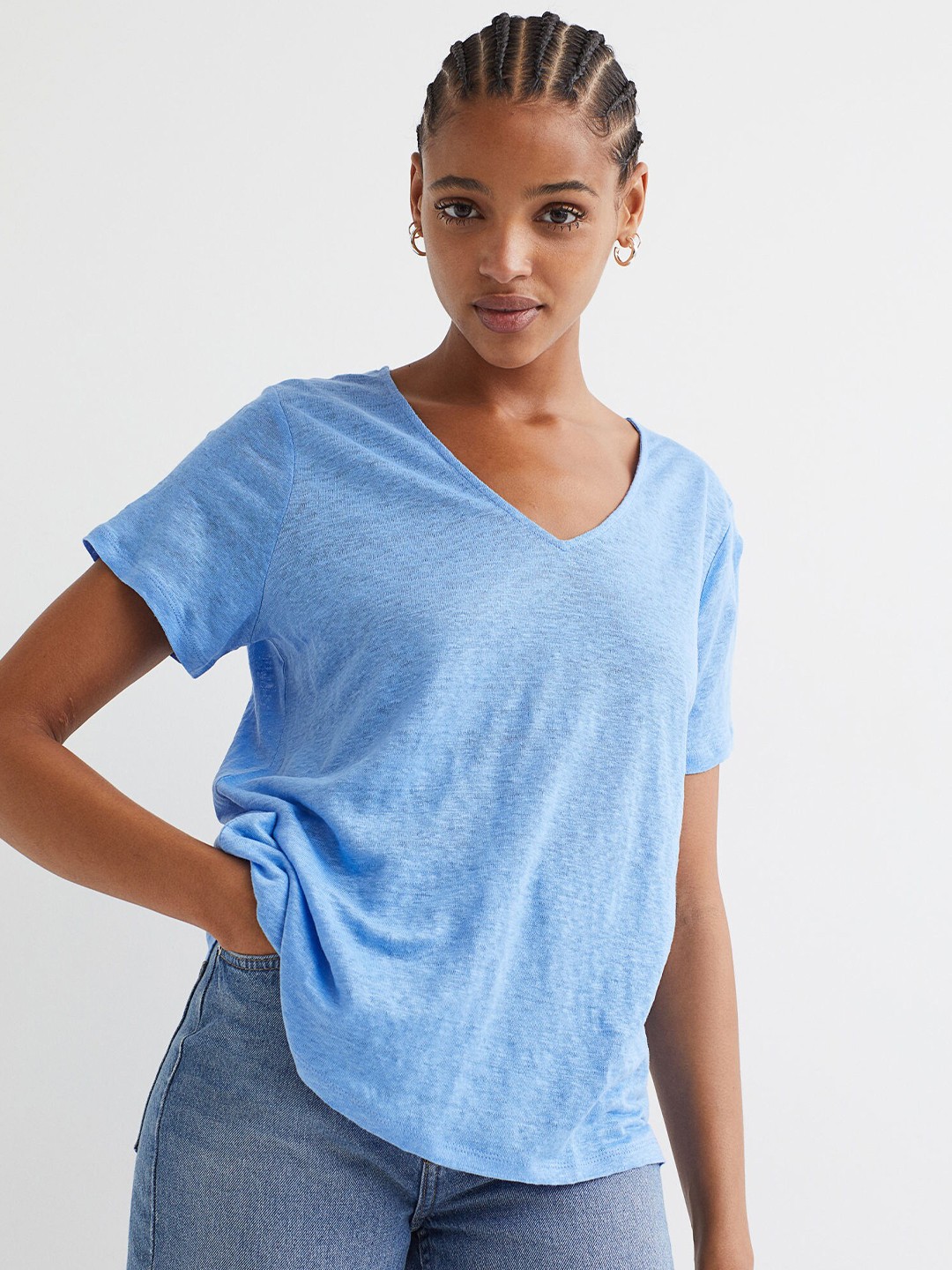 

H&M Women Blue Linen Jersey Top