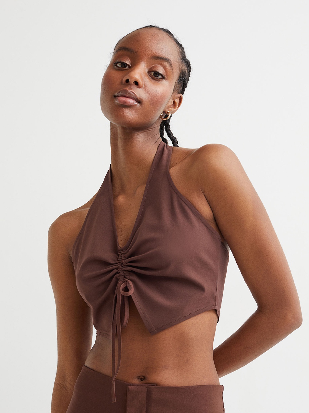 

H&M Brown Halterneck Drawstring Top