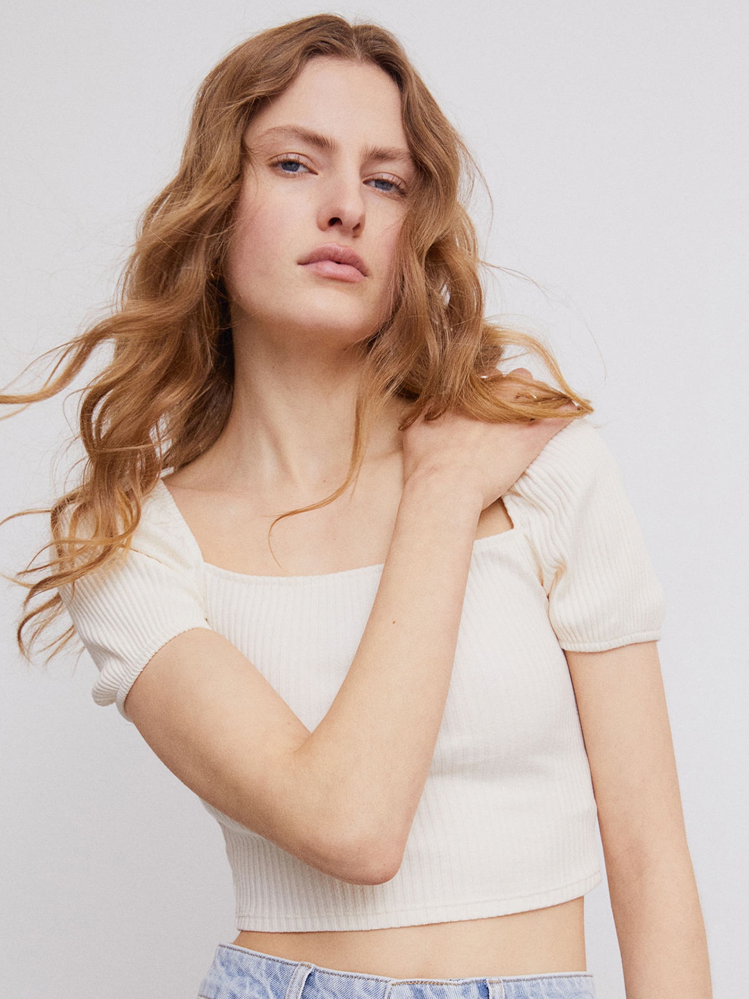 

H&M White Ribbed Top