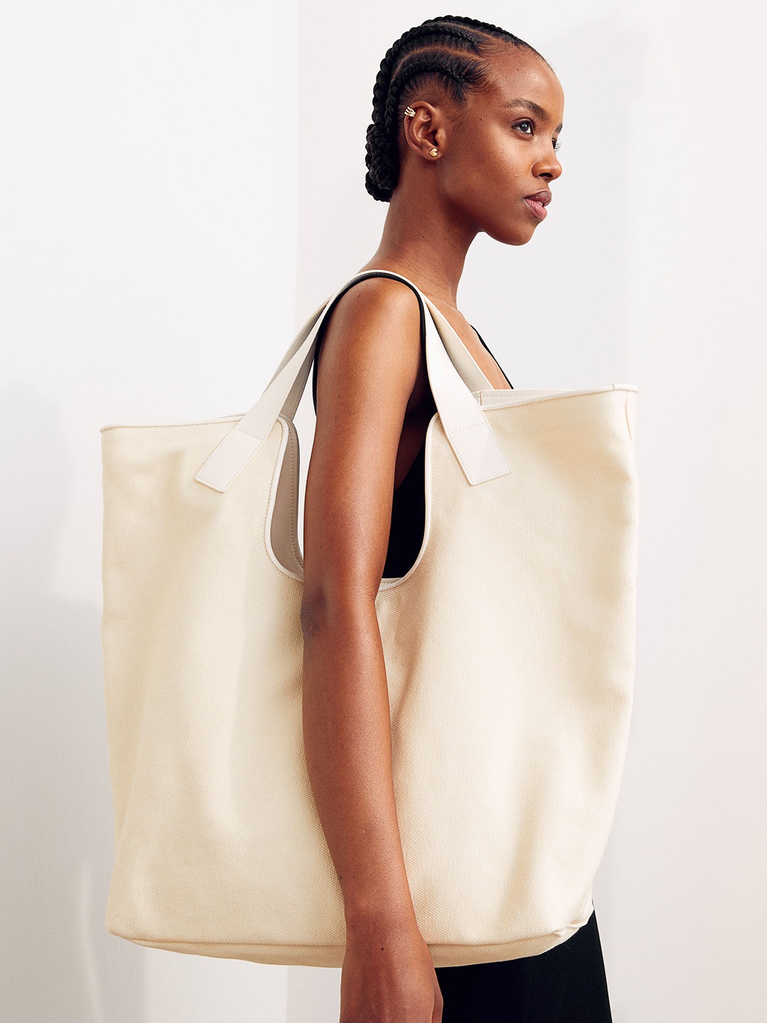 H&M Women Large Canvas Shopper, White