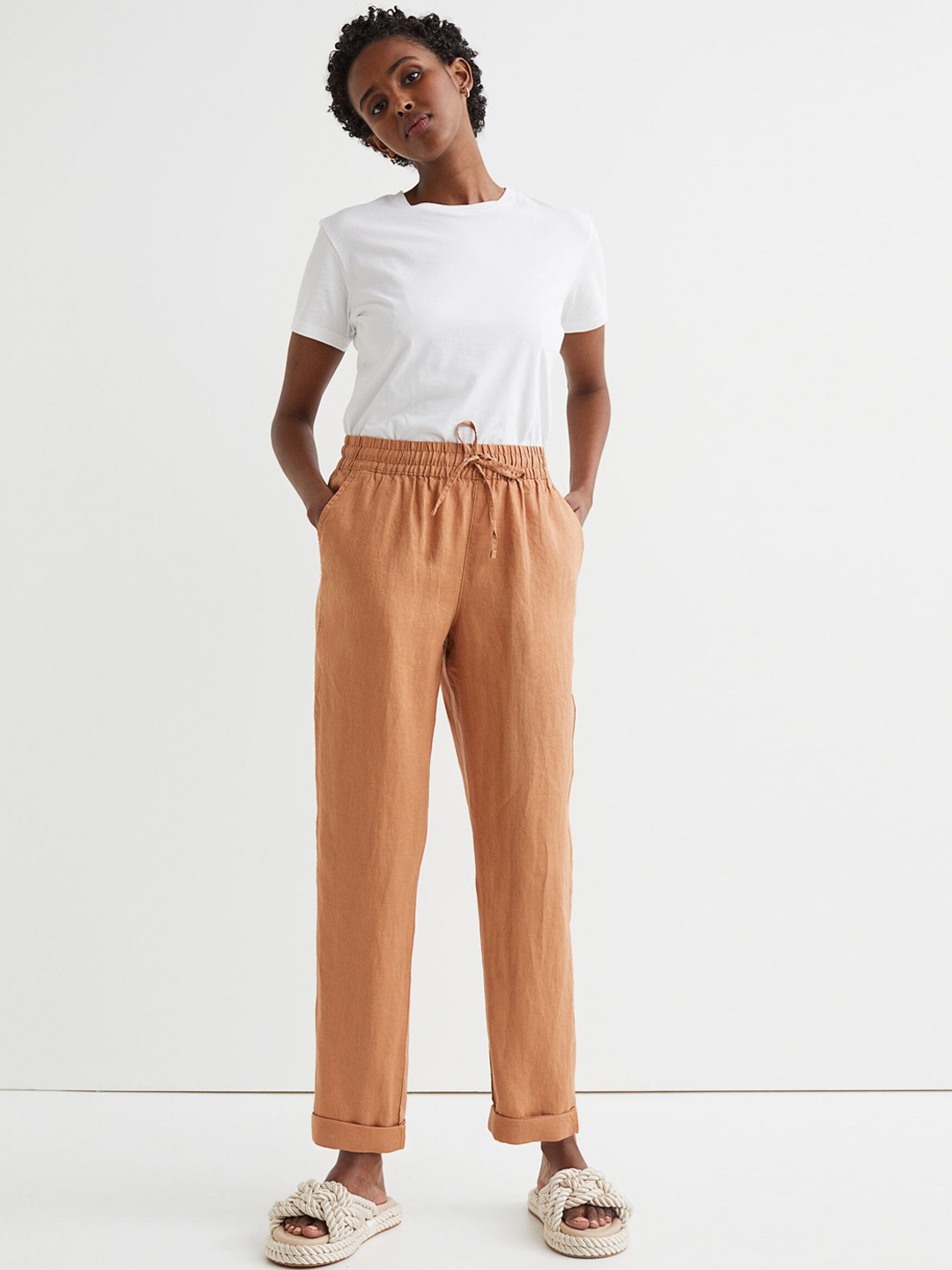 

H&M Women Brown Linen Joggers