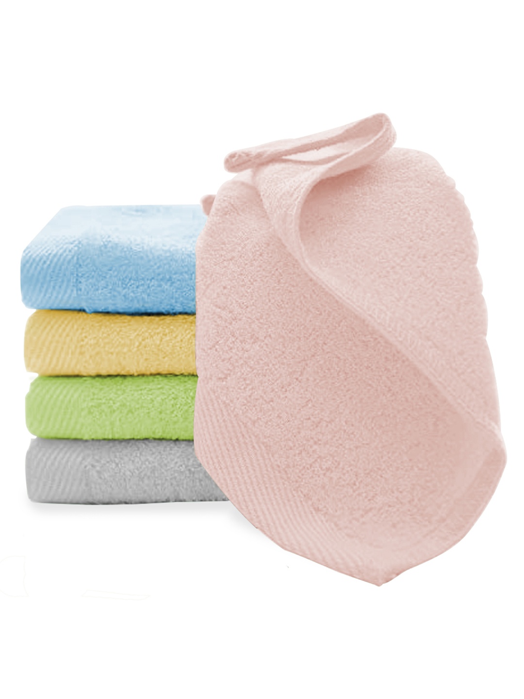 

Snugkins Pack Of 5 Kids Multi-Colored Solid 200 GSM Cotton Bath Towels