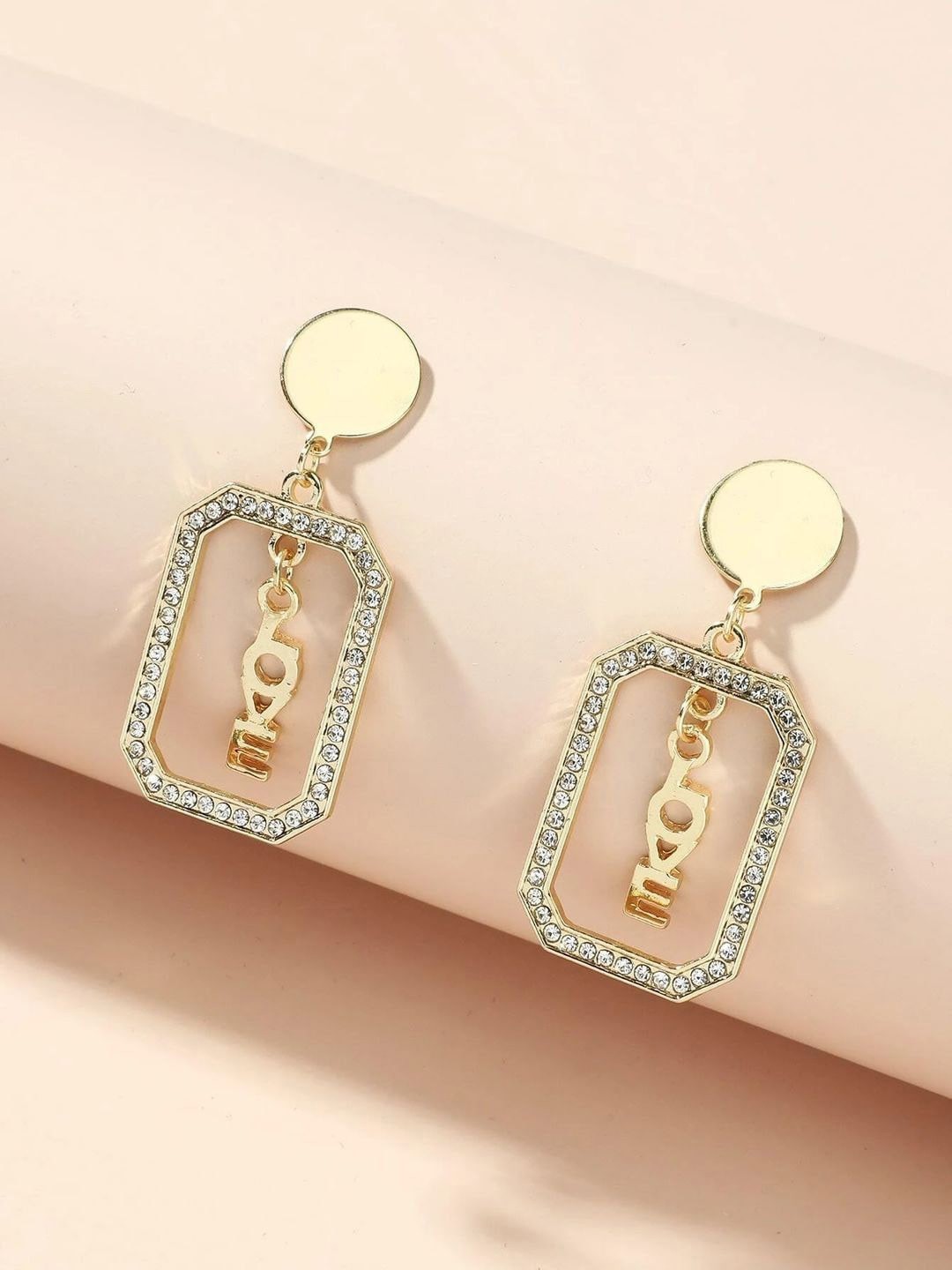 

OOMPH Gold-Toned Geometric Crystal Drop Earrings