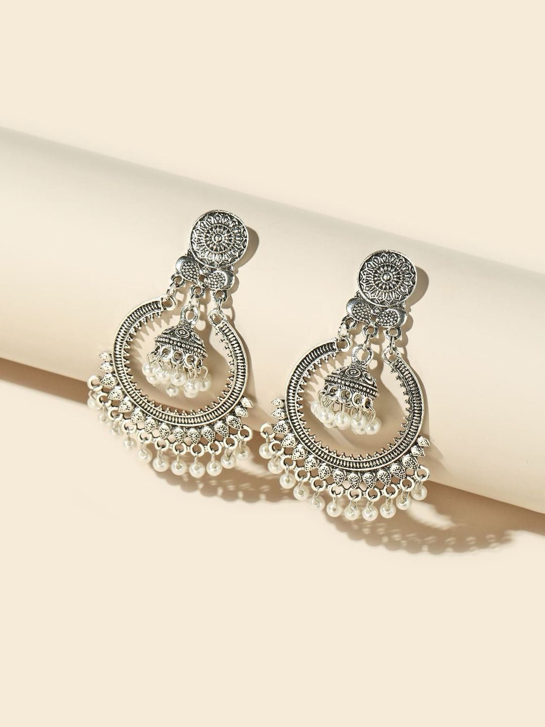 

OOMPH Silver-Toned Contemporary Chandbalis Earrings