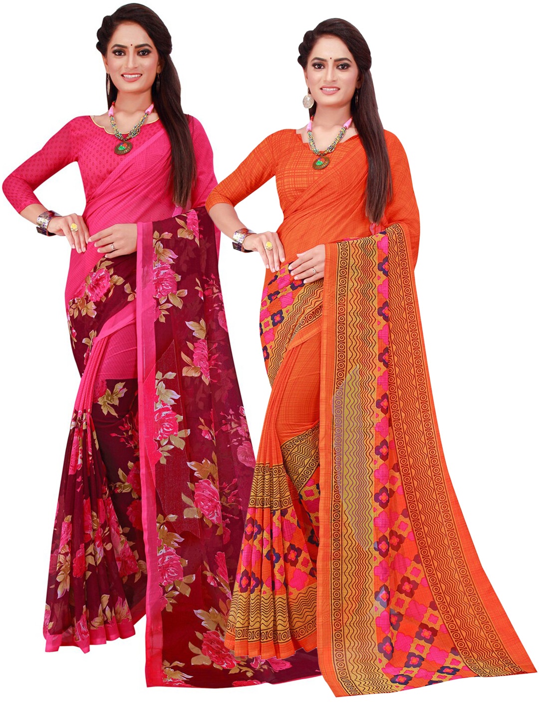 

KALINI Multicoloured set of 2 Floral Printed Pure Georgette Saree, Multi