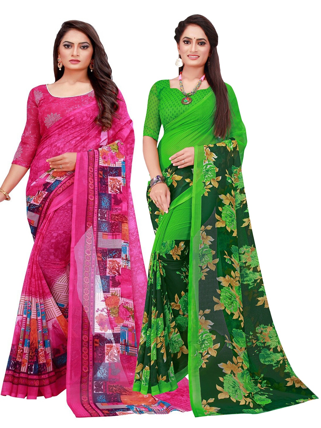 

KALINI Set of 2 Pure Georgette Saree, Green