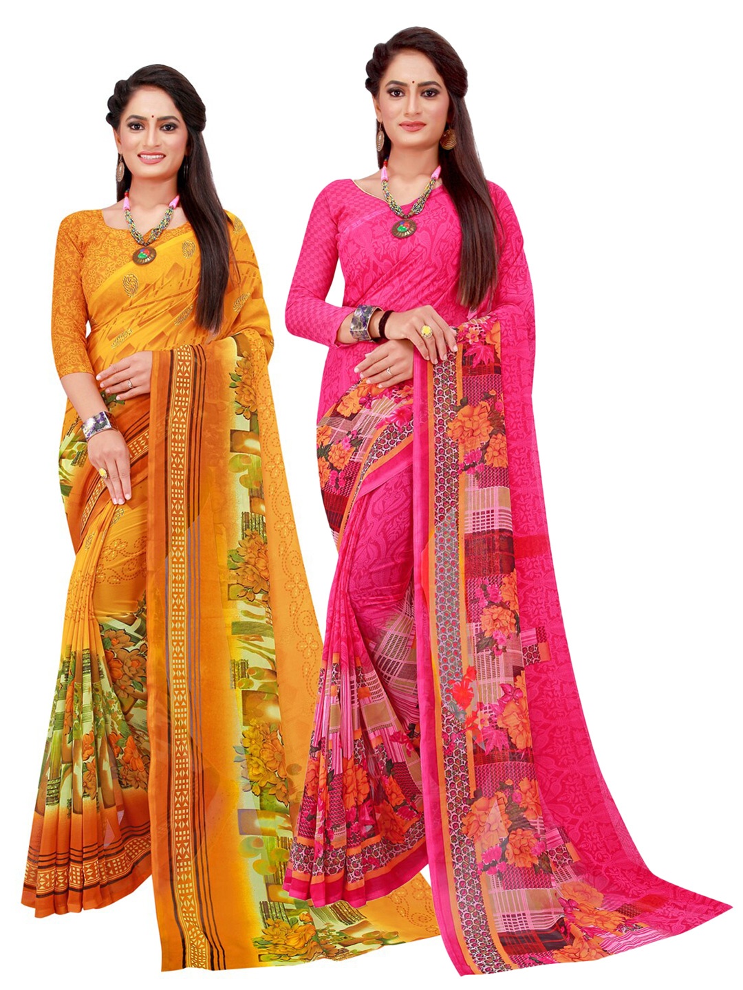 

KALINI Multicoloured Set of 2 Floral Printed Pure Georgette Saree, Multi