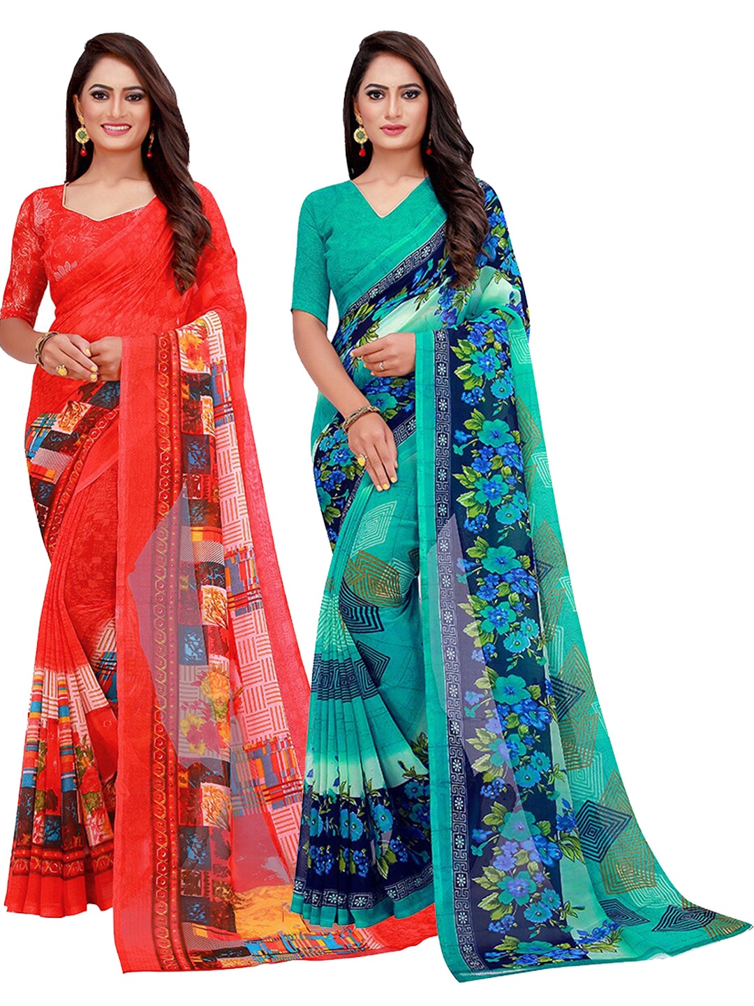 

KALINI Set of 2 Pure Georgette Saree, Red