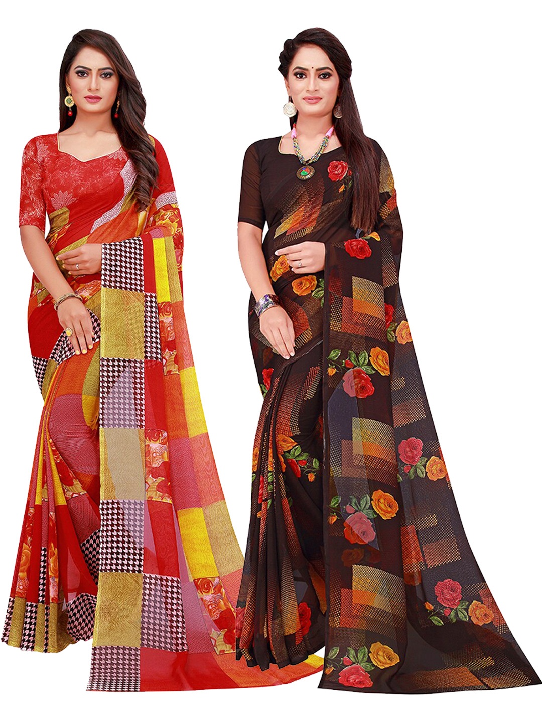 

KALINI Set of 2 Pure Georgette Saree, Red