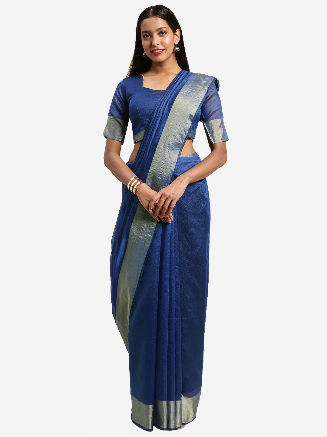 

KALINI Blue & Gold-Toned Zari Silk Cotton Saree