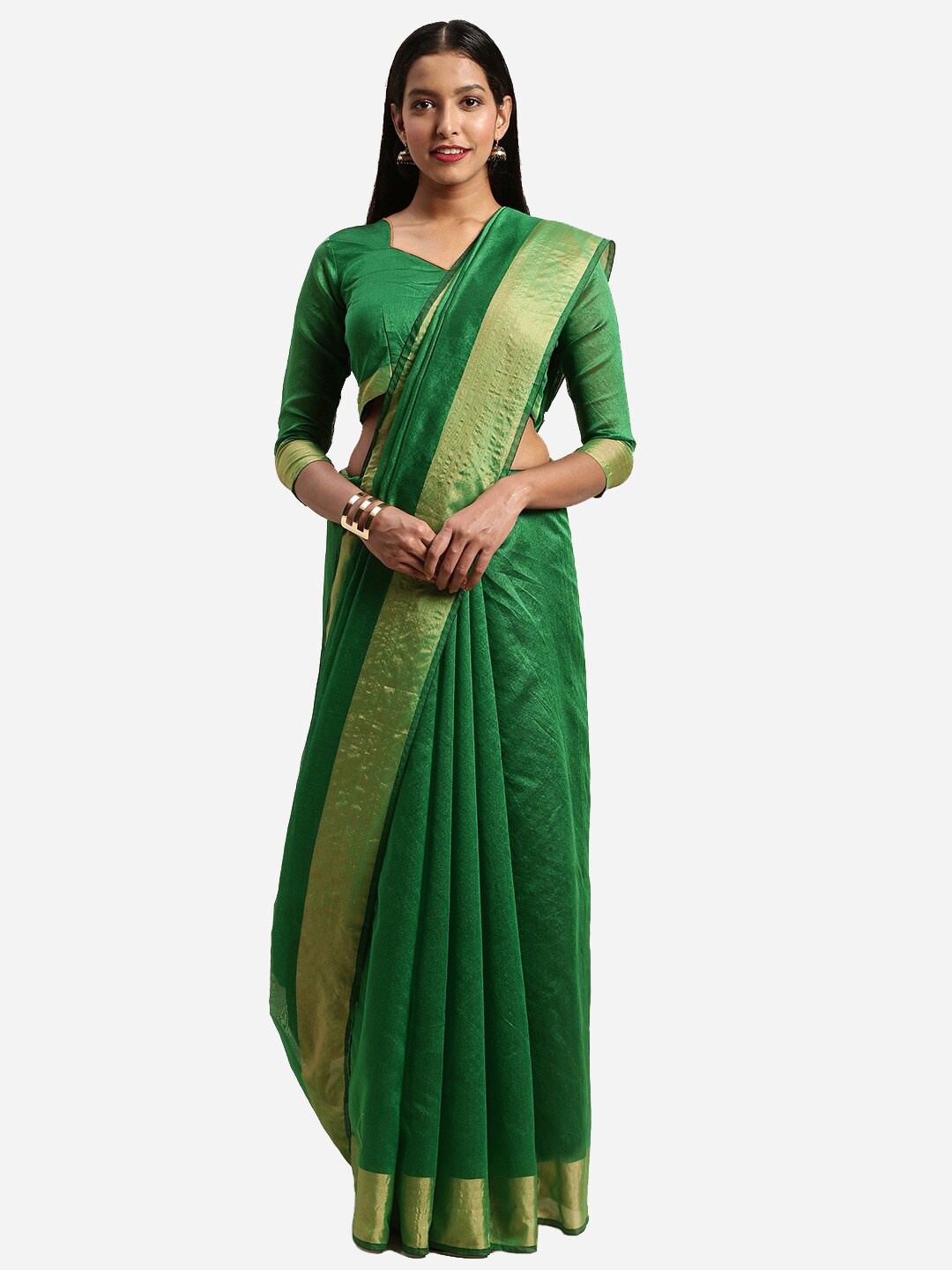 

KALINI Green & Golden Solid Zari Saree