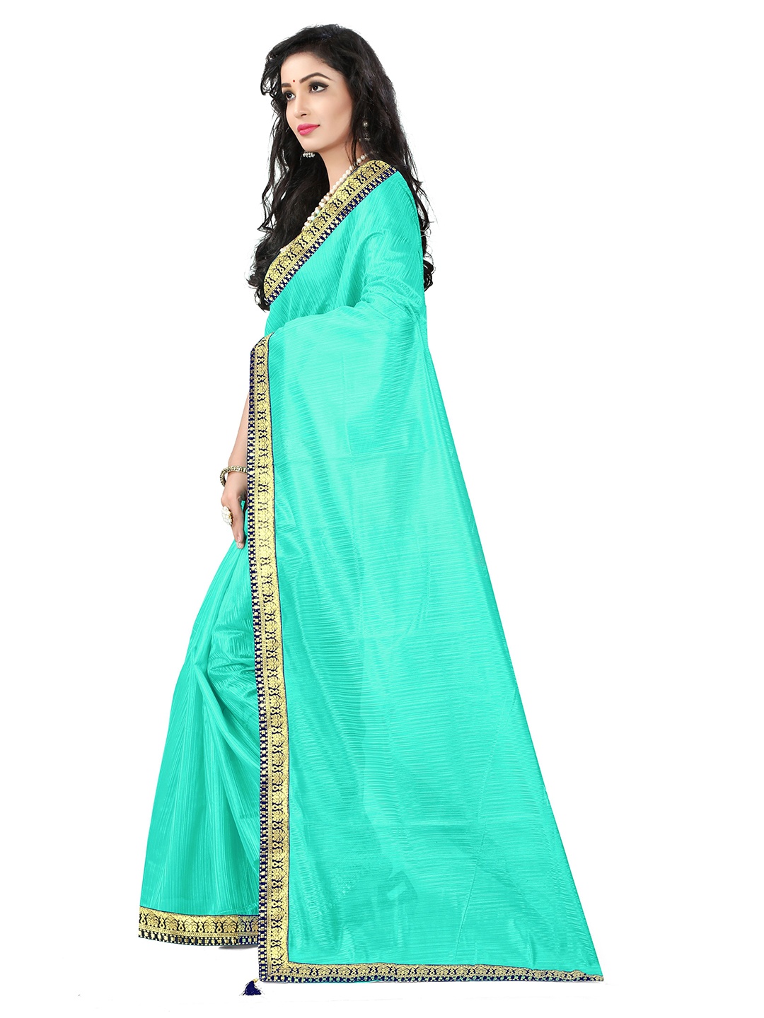 

KALINI Sea Green & Blue Solid Art Silk Saree
