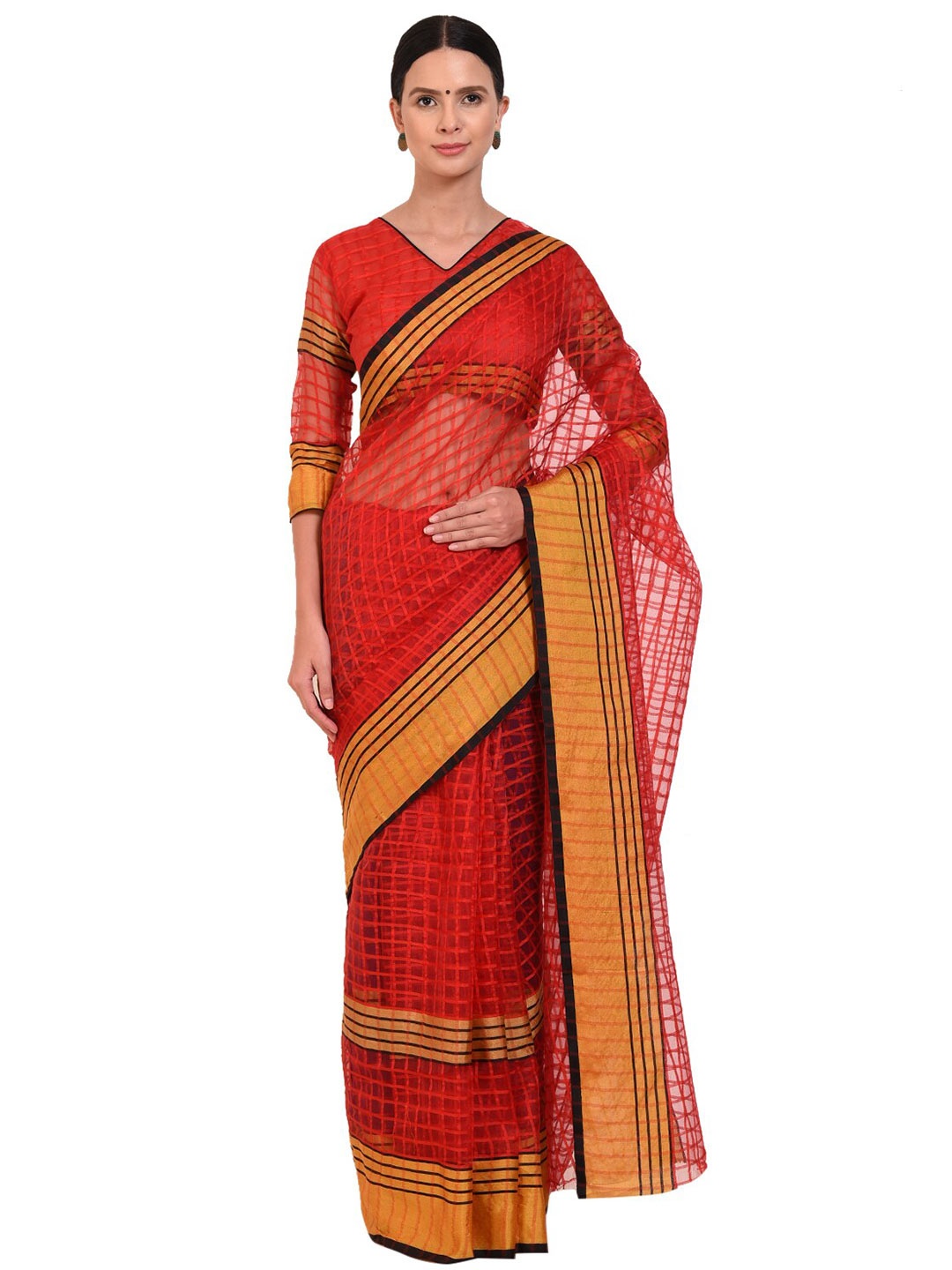 

KALINI Red & Beige Checked Saree