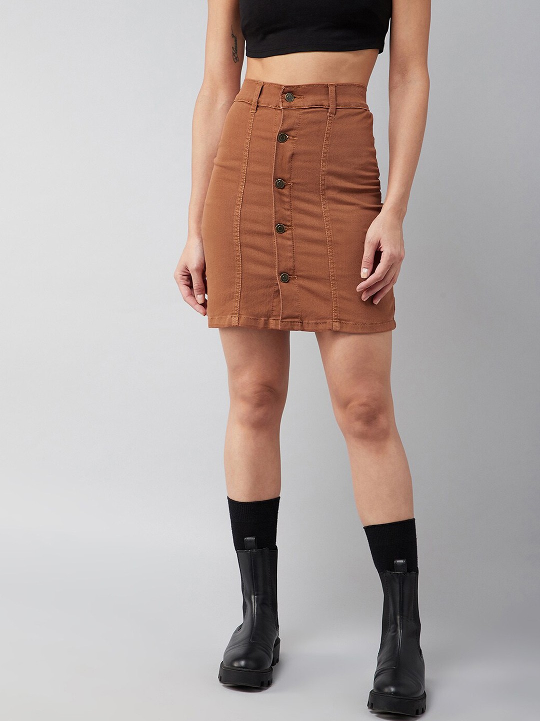 

DOLCE CRUDO Brown Denim Straight Skirt