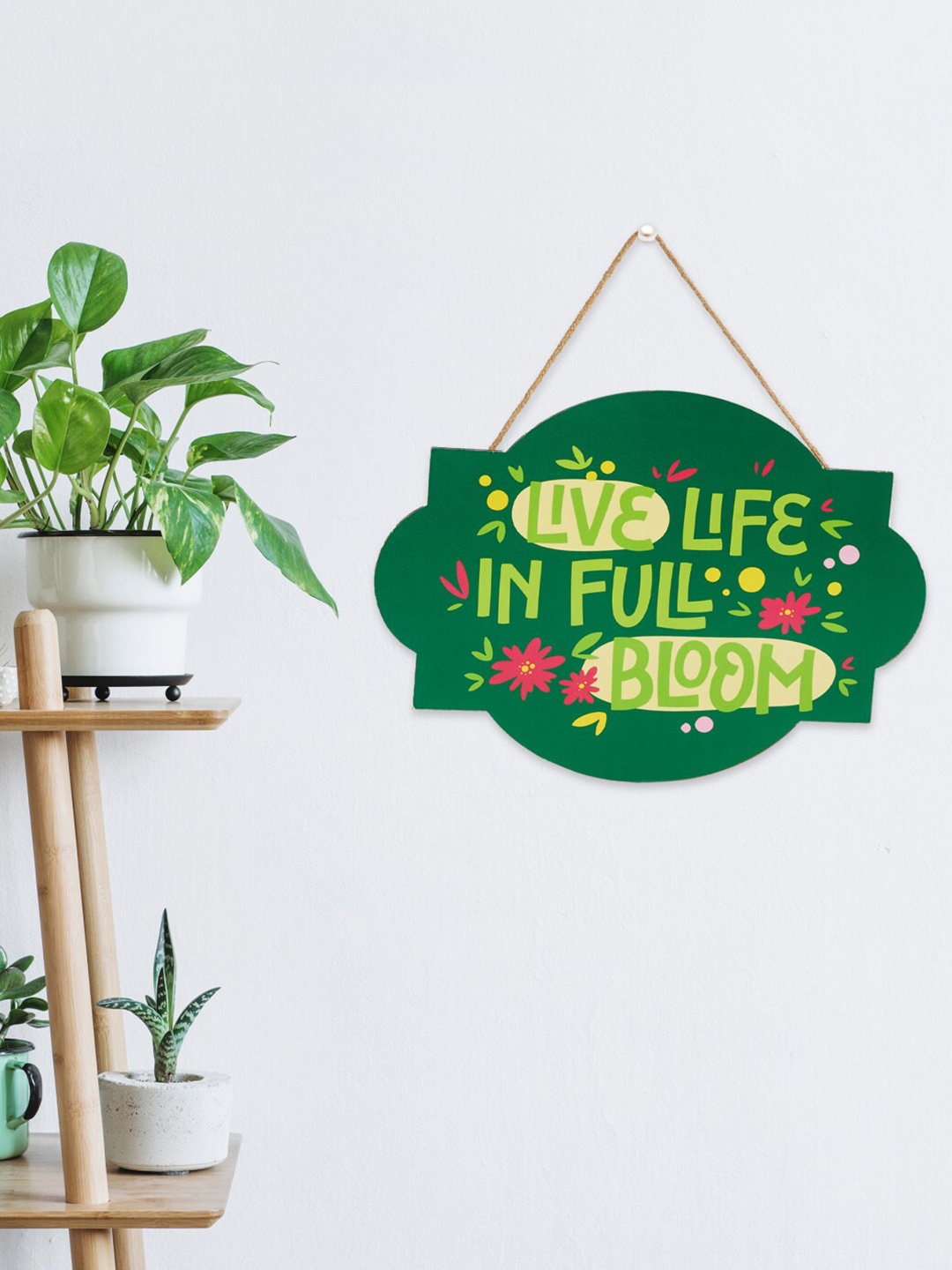Home Centre Green Corsica Eden Printed Wooden Rectangle Wall Hanging