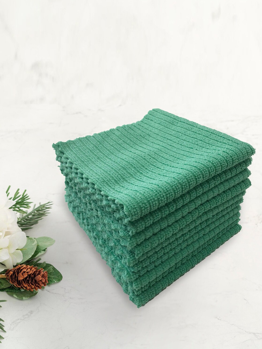 

Home Centre Set Of 10 Green Striped Corsica Kitchen Towels
