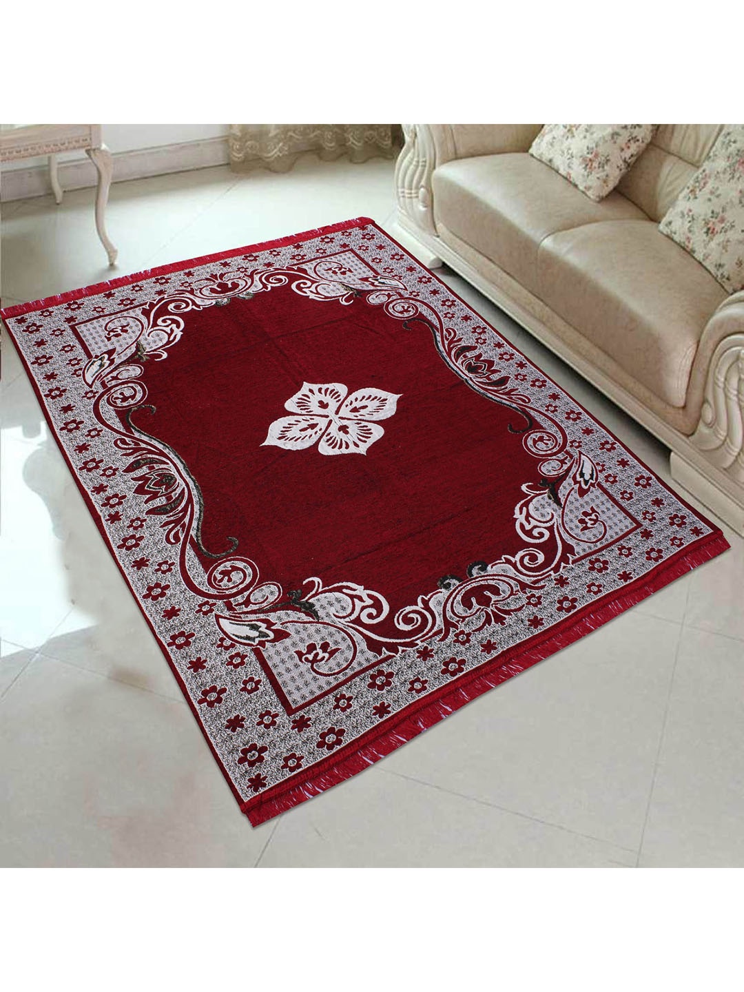 

Home Centre Red Textured Jacquard Carpet
