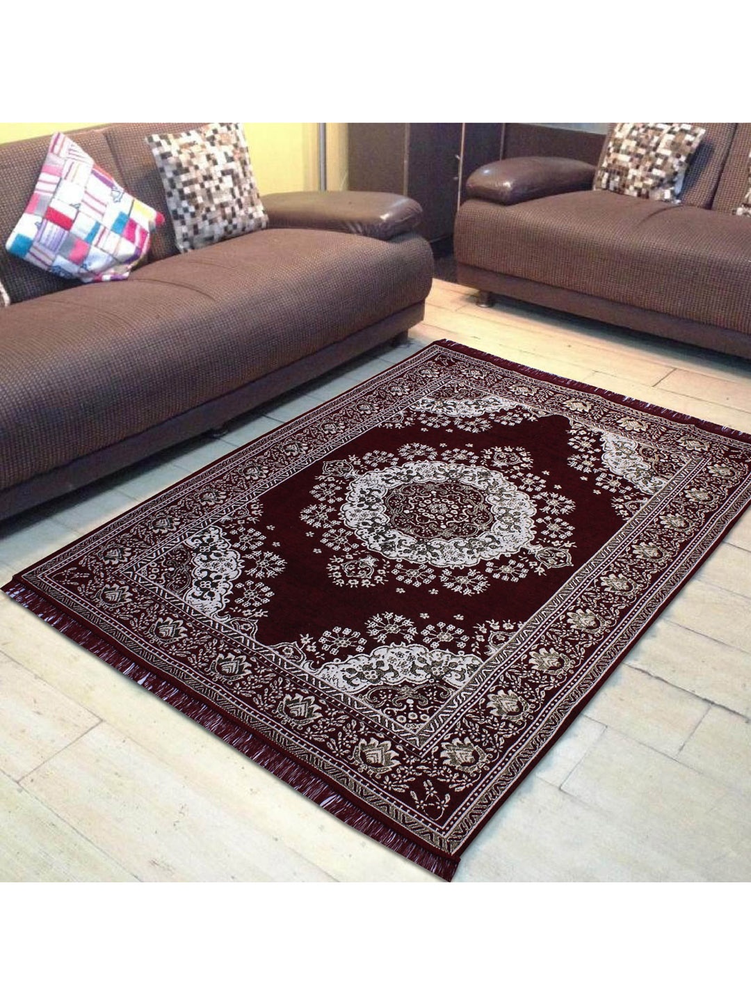 

Home Centre Maroon & White Ethnic Motifs Corsica Classic Jacquard Carpet