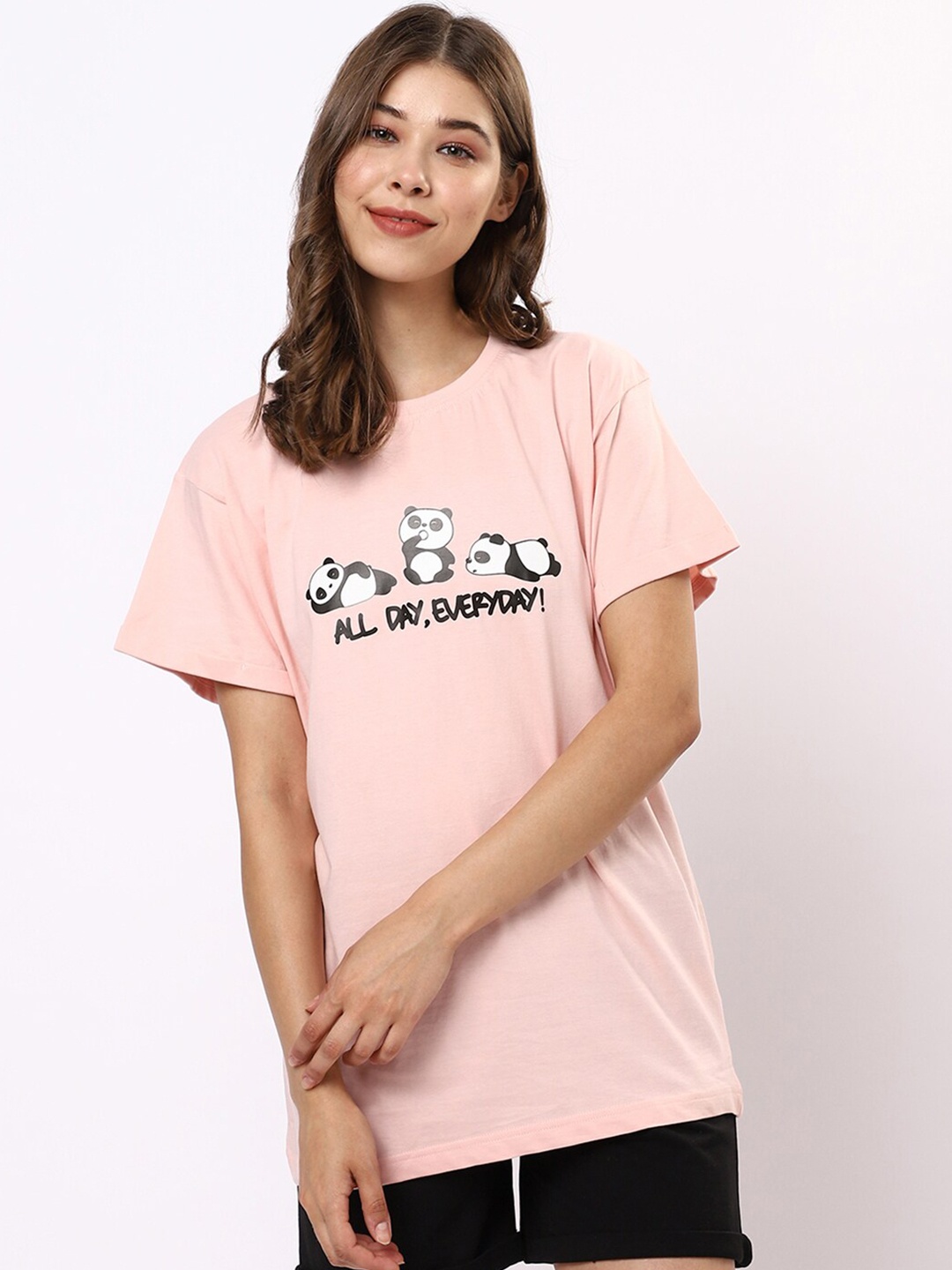 

Bewakoof Women Pink Printed Cotton T-shirt