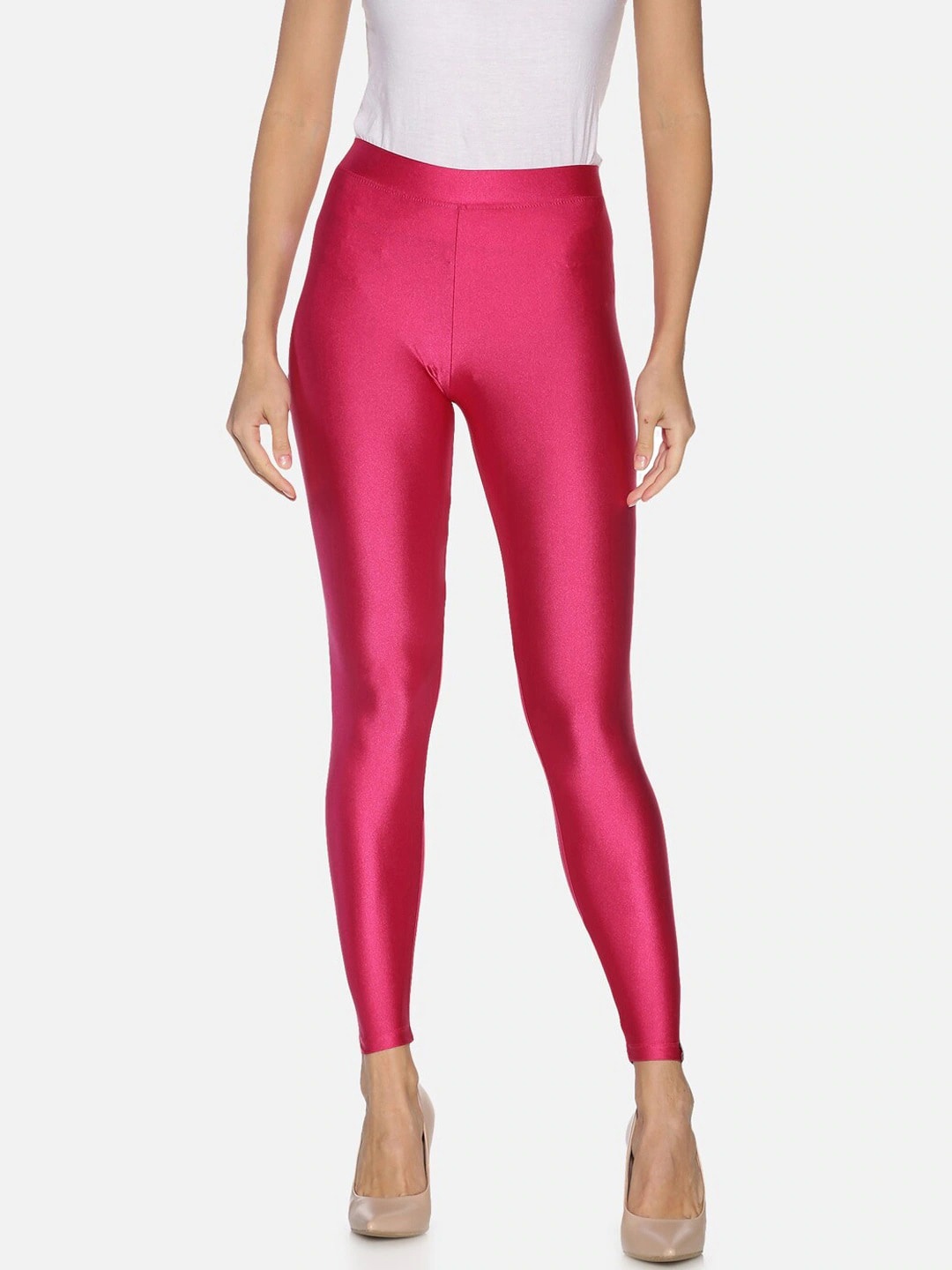 

TWIN BIRDS Women Fuchsia Pink Coloured Solid Shimmer Ankle-Length Leggings