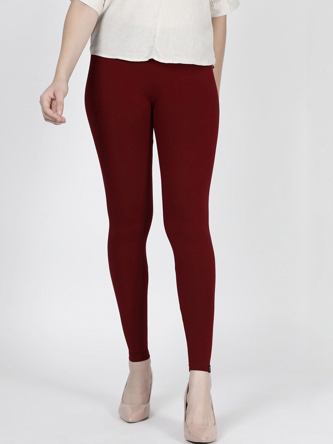 

TWIN BIRDS Women Maroon Solid Ankle-Length Leggings