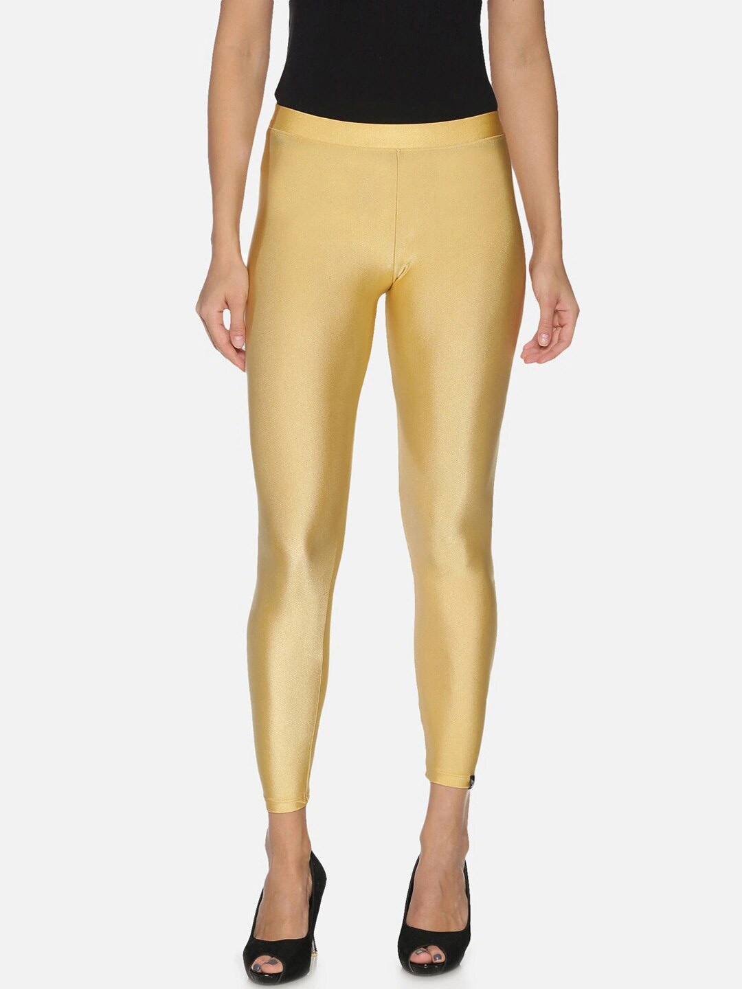 

TWIN BIRDS Women Gold-Colored Solid Ankle-Length Shimmer Leggings