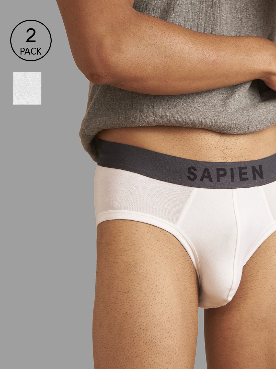 

Man Matters Pack of 2 Solid White Briefs with Anti Microbial and Micro Modal Finish