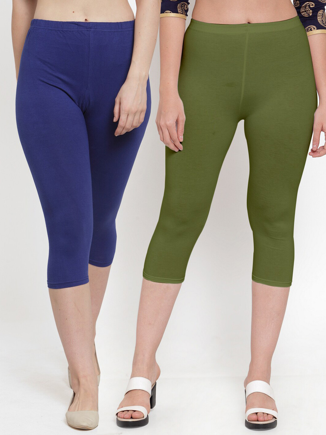 

Jinfo Women Pack Of 2 Blue & Green Solid Capris
