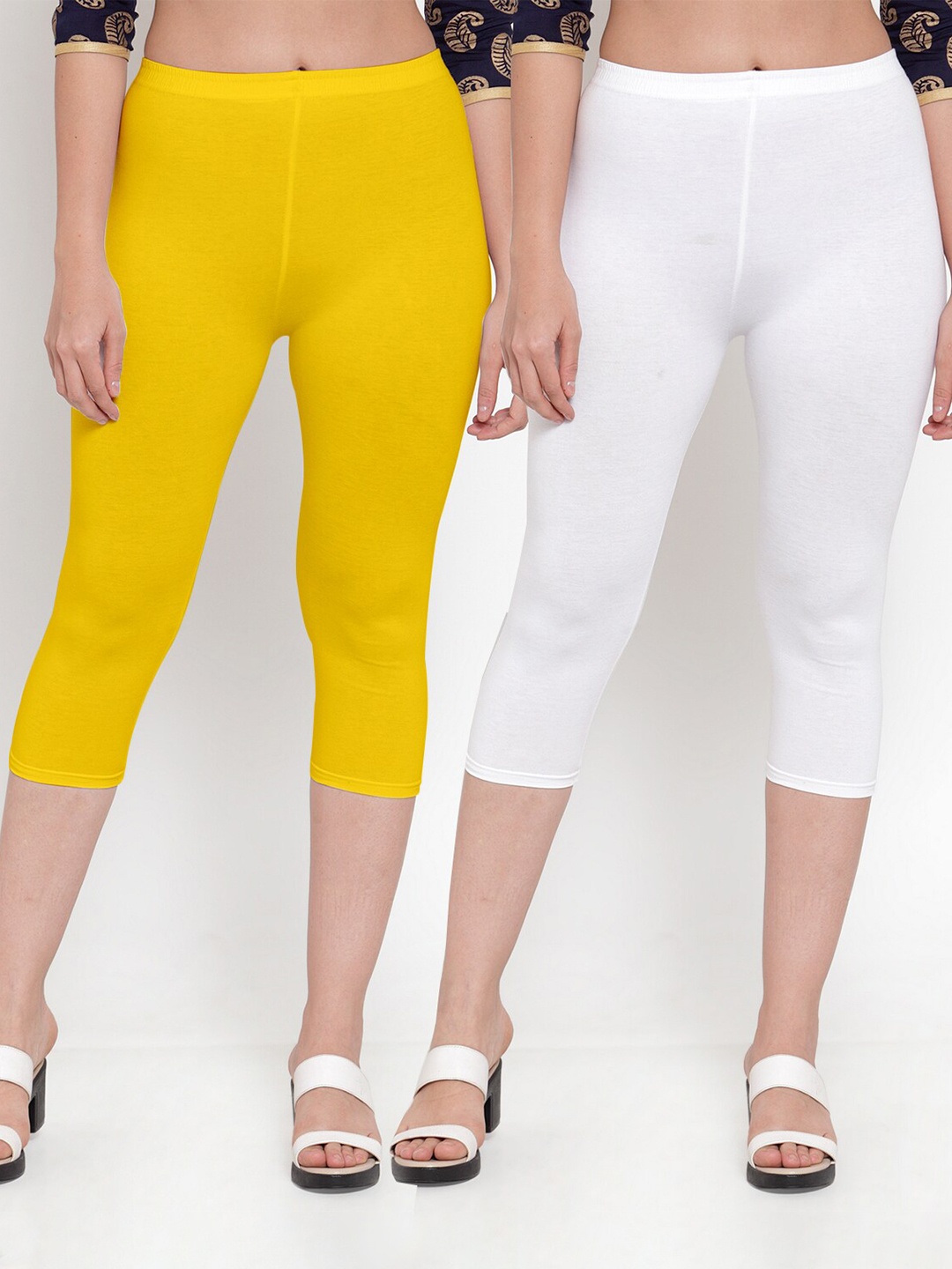 

Jinfo Women Set of 2 Slim Fit Capris, White
