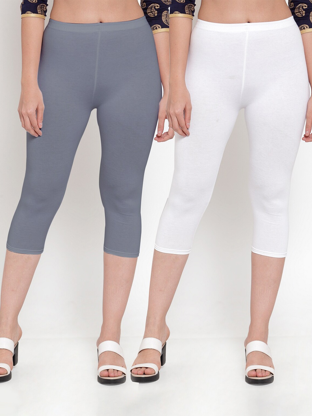 

Jinfo Women Pack Of 2 White & Grey Capris