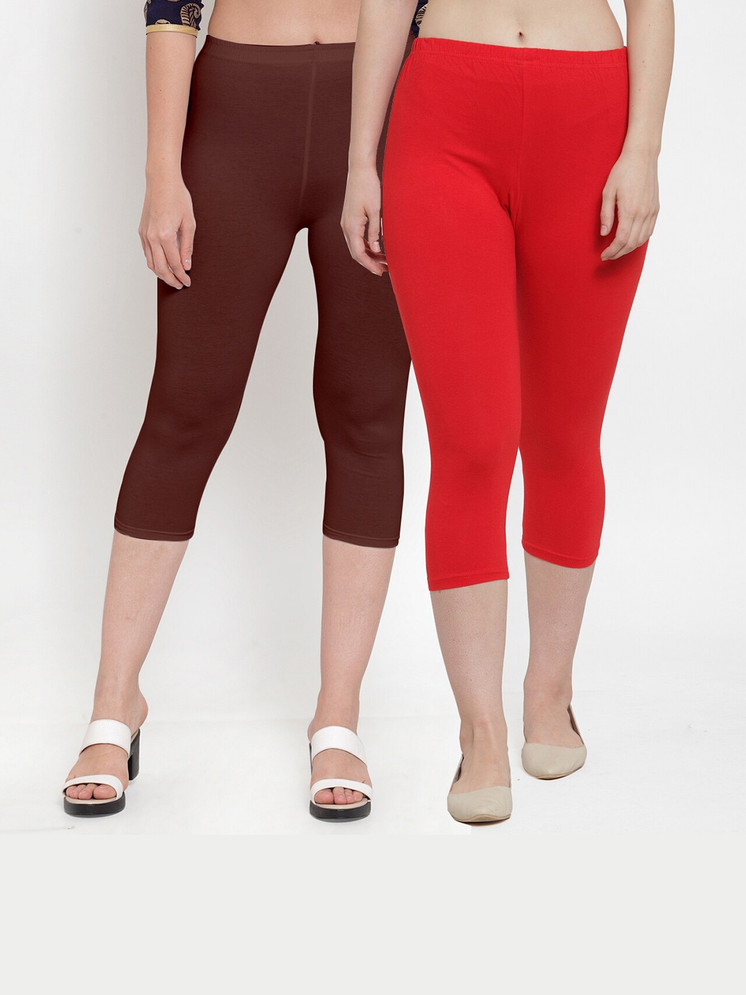 

Jinfo Pack Of 2 Mid Rise Capris, Red