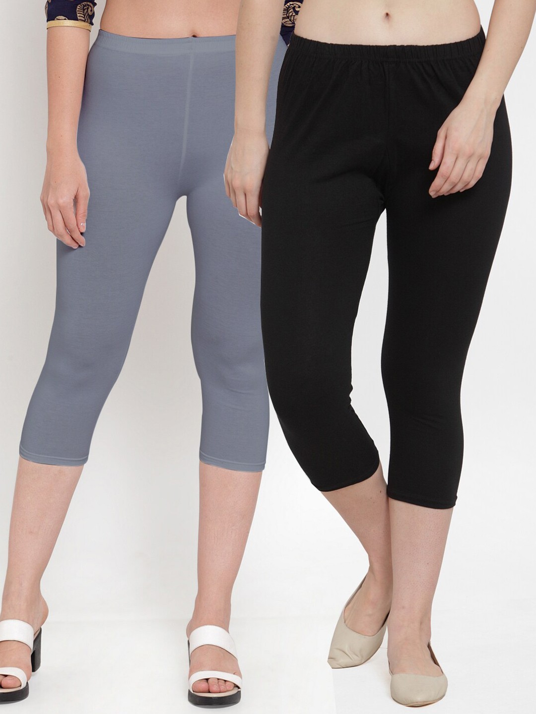 

Jinfo Pack Of 2 Mid Rise Capris, Black