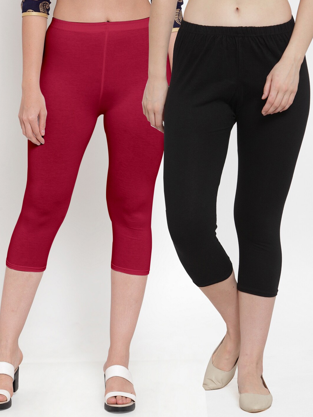 

Jinfo Women Set of 2 Slim Fit Capris, Black