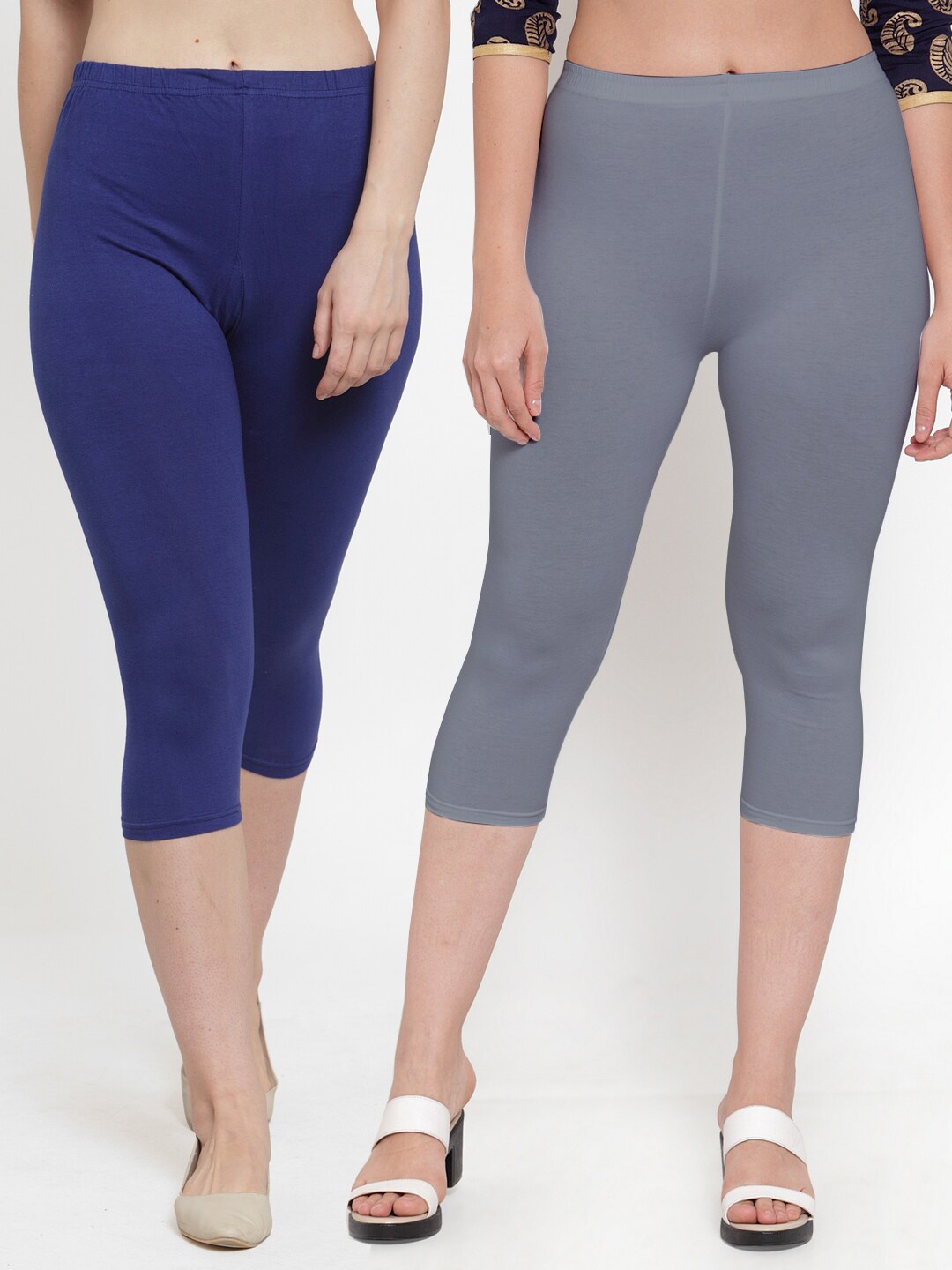 

Jinfo Women Pack of 2 Grey & Blue Capris