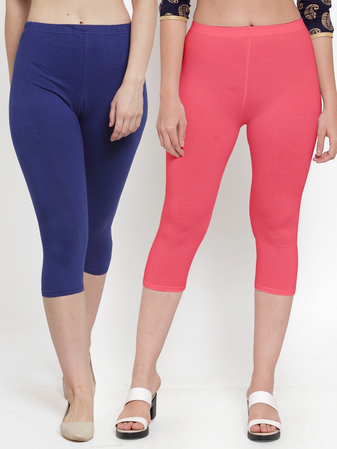 

Jinfo Pack Of 2 Mid-Rise Three-Fourth Length Leggings, Navy blue
