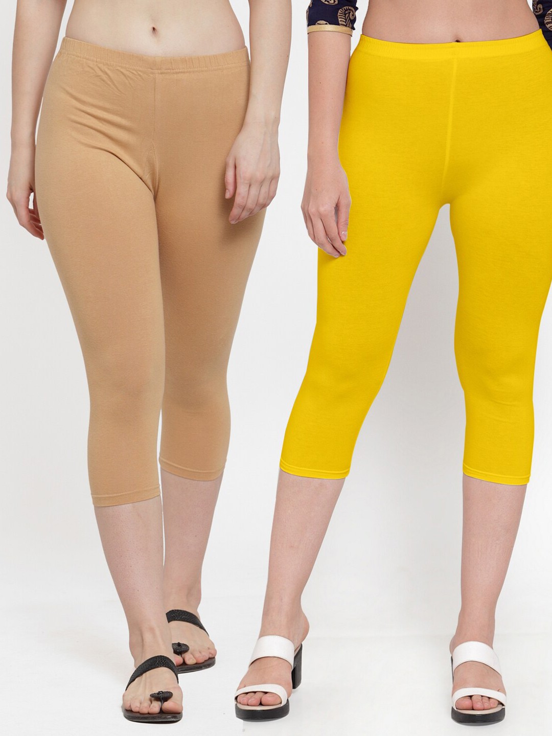 

Jinfo Women Set of 2 Slim Fit Capris, Yellow