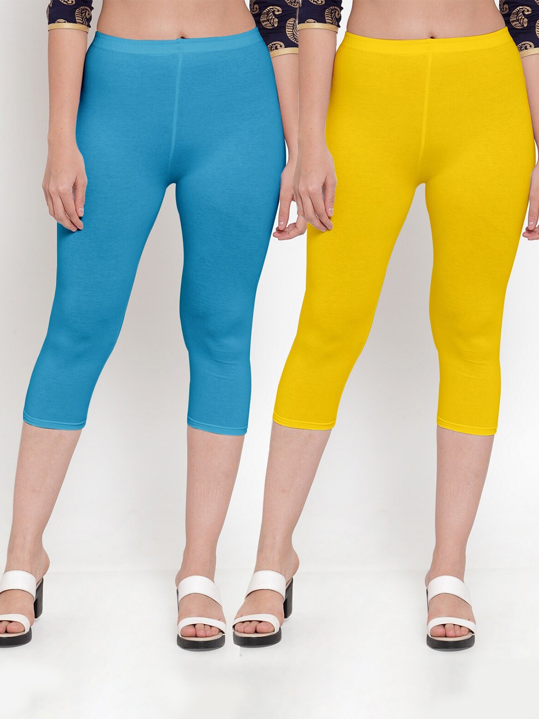 

Jinfo Women Set of 2 Slim Fit Capris, Yellow