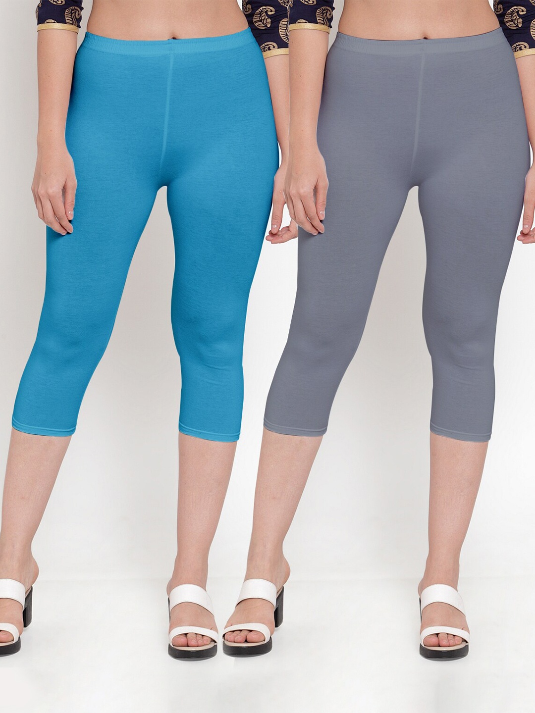 

Jinfo Pack Of 2 Mid-Rise Three-Fourth Length Leggings, Grey