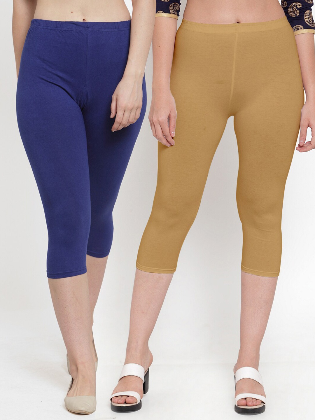 

Jinfo Women Pack Of 2 Blue & Beige Capris