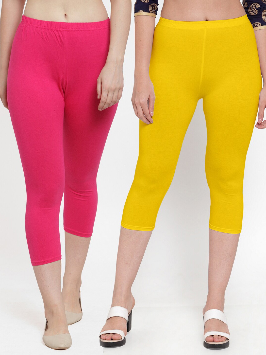 

Jinfo Pack Of 2 Mid-Rise Three-Fourth Length Leggings, Yellow