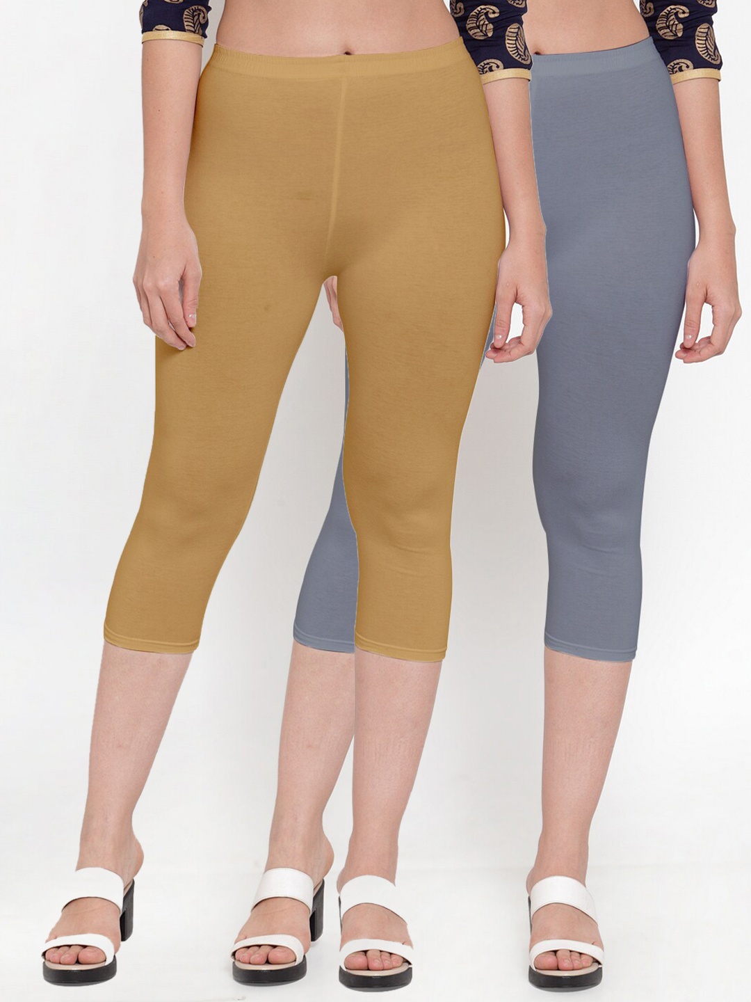 

Jinfo Women Grey & Tan Solid Capris Pack Of 2