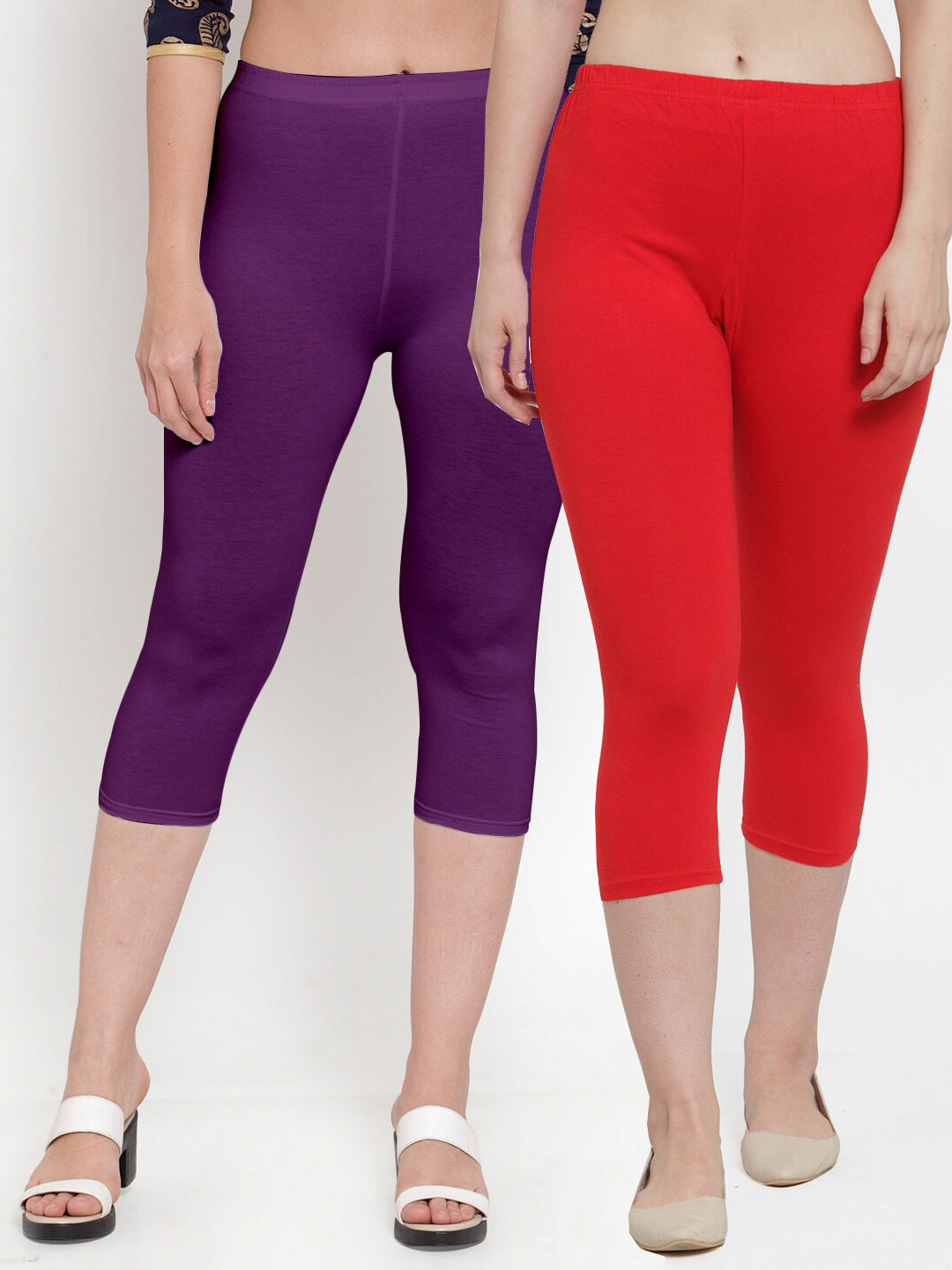 

Jinfo Pack Of 2 Mid-Rise Three-Fourth Length Leggings, Red